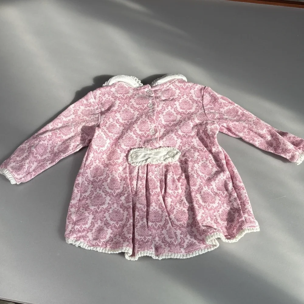 Pink Floral Baby Dress 6-9M Long‎ Sleeve Ruffle Skirt Cotton Infant Boutique EUC